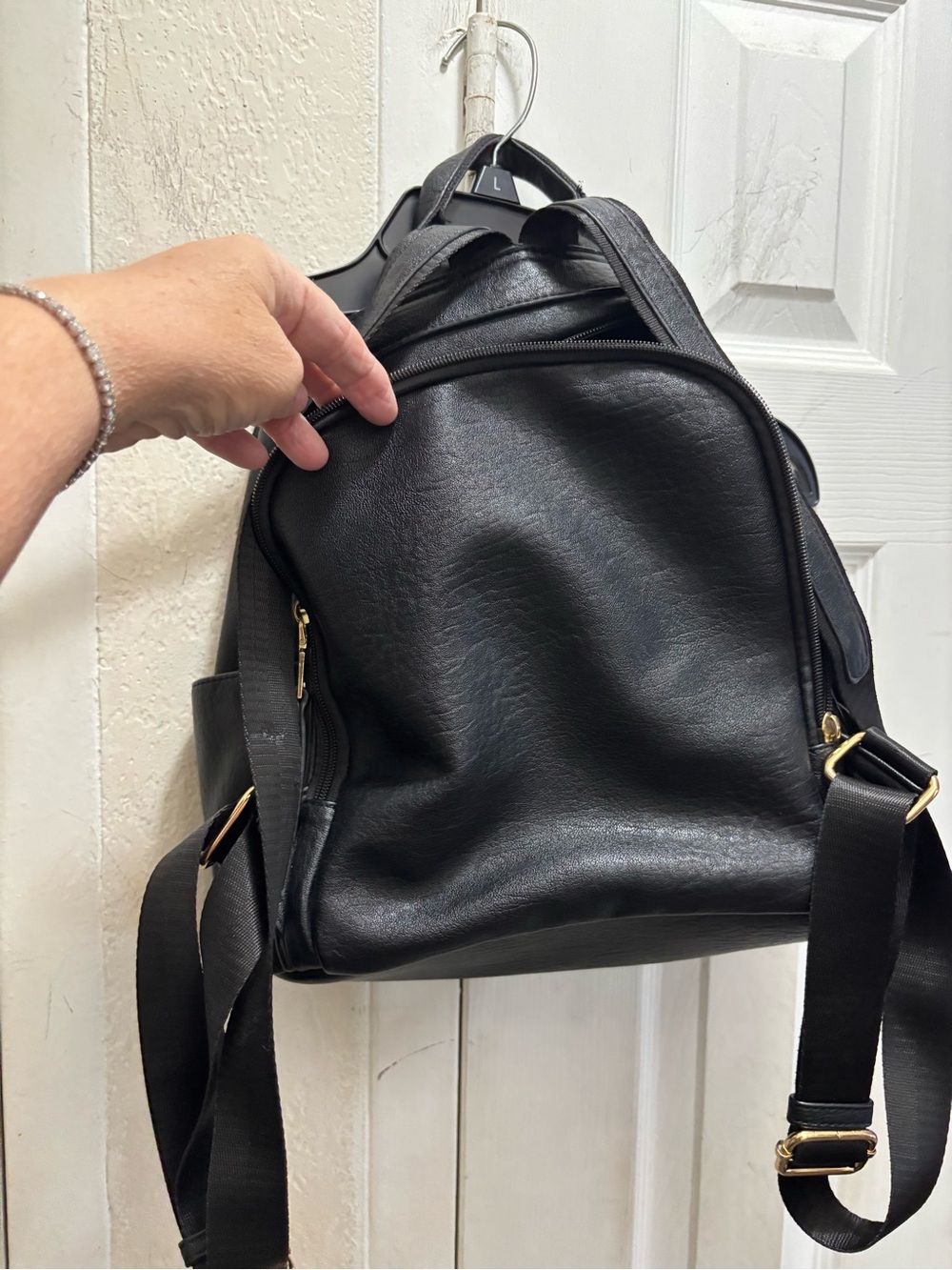 Madison West Black Shoulder Bag with Gold Logo Plate - Picture 2 of 7
